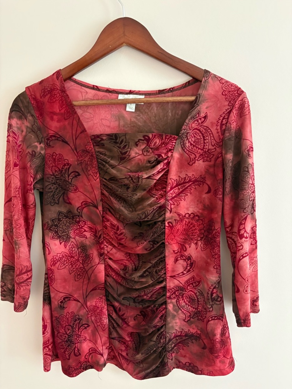 dressbarn Red Floral Sheer Blouse